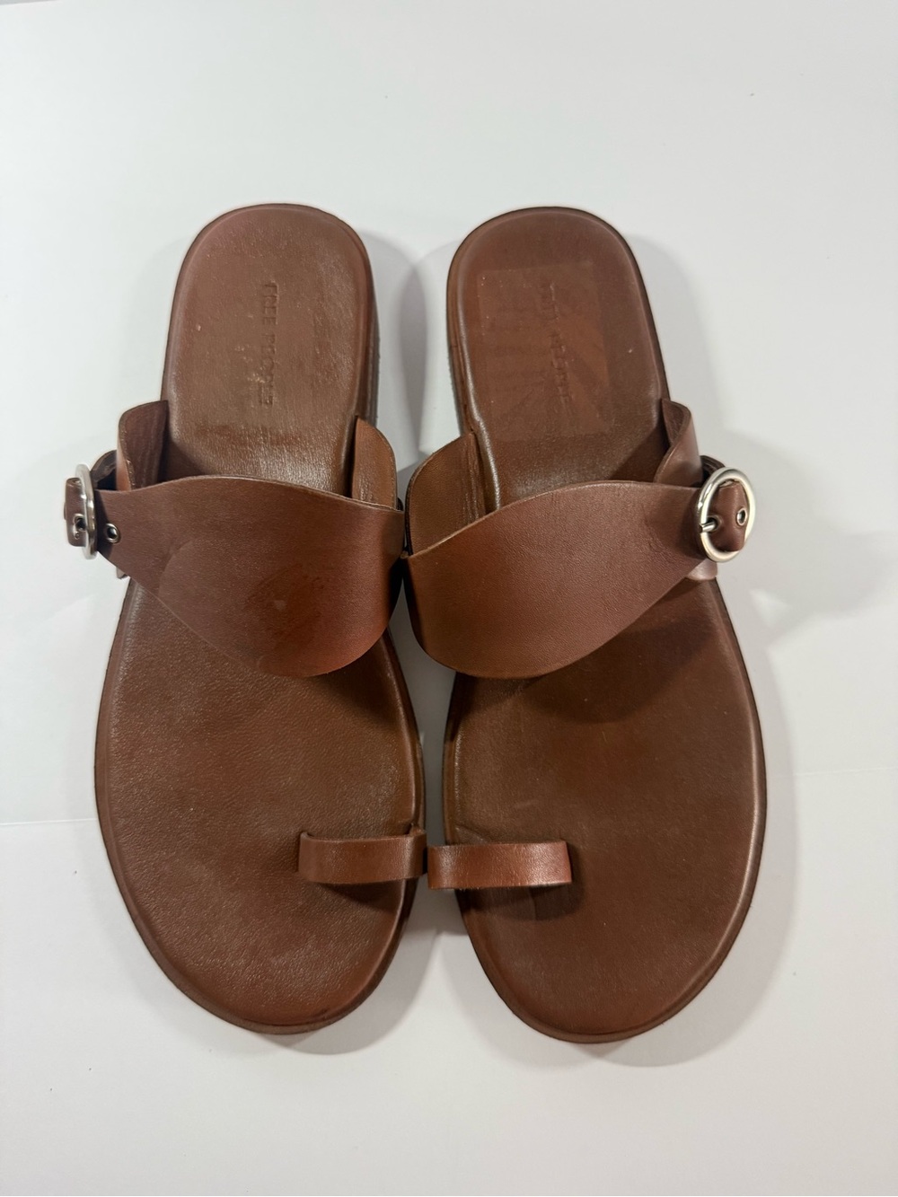 Free people Women’s Brown Leather Slide Sandals with Toe Loop